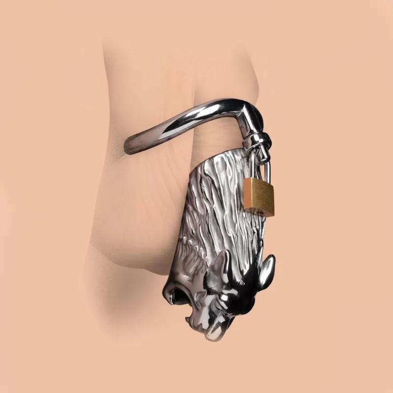 TIGER KING Chastity Cock Cage Kaplan Görünümlü Metal Penis Esaret Kafesi detay
