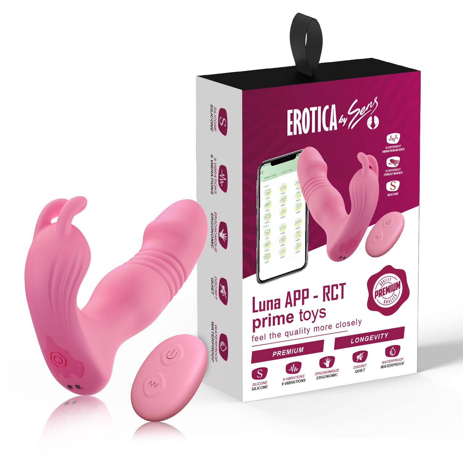 Luna APP RCT - Şarjlı Kumanda Ve Telefon Kontrollü İleri Geri Hareketli Çift Motorlu Giyilebilir Rabbit Vibratör