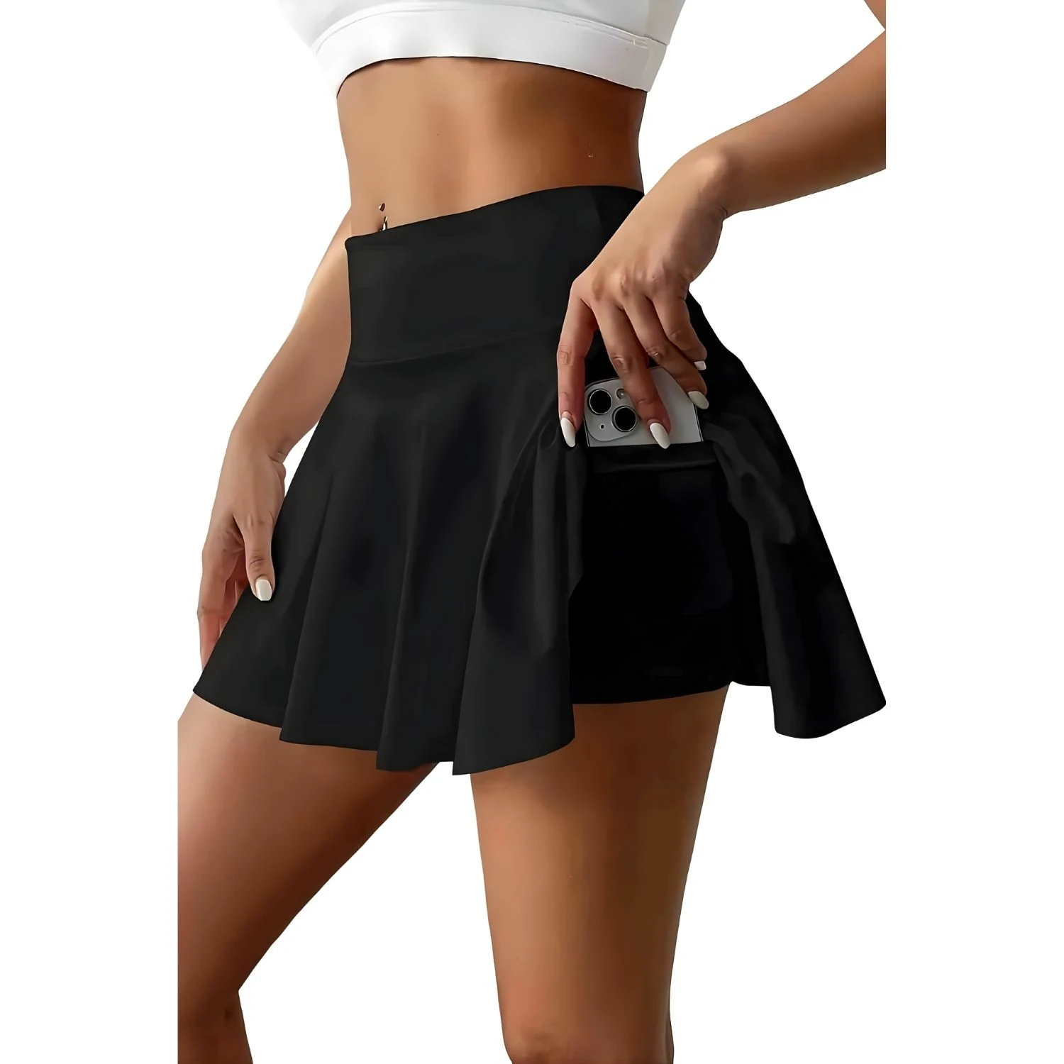 Sens Fantezi İç Giyim Esnek Bol Kesim Likralı Taytlı Sporcu Tenis Eteği Seksi Mini Etek Siyah - 7119