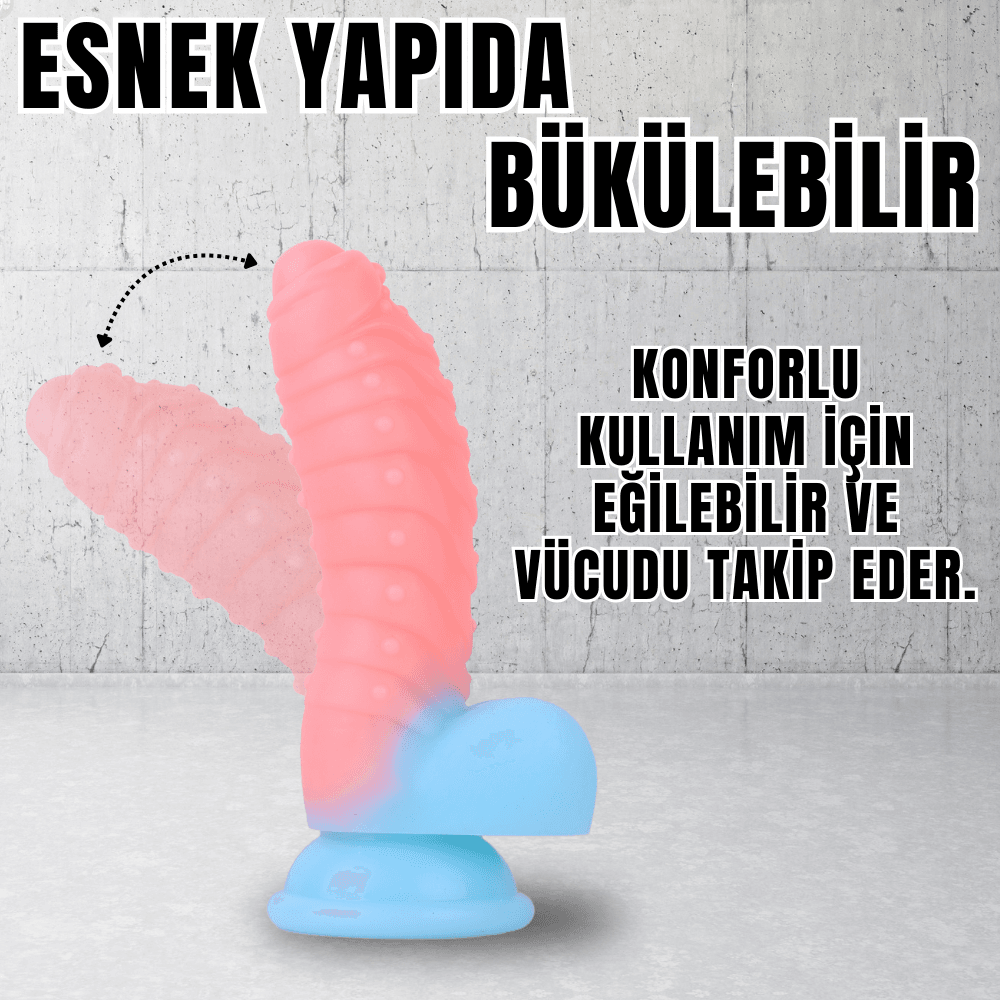 NEON ELITE Glow in the Dark - Karanlıkta Parlayan Tırtıklı Dildo Ultra Yumuşak Realistik Yapay Penis