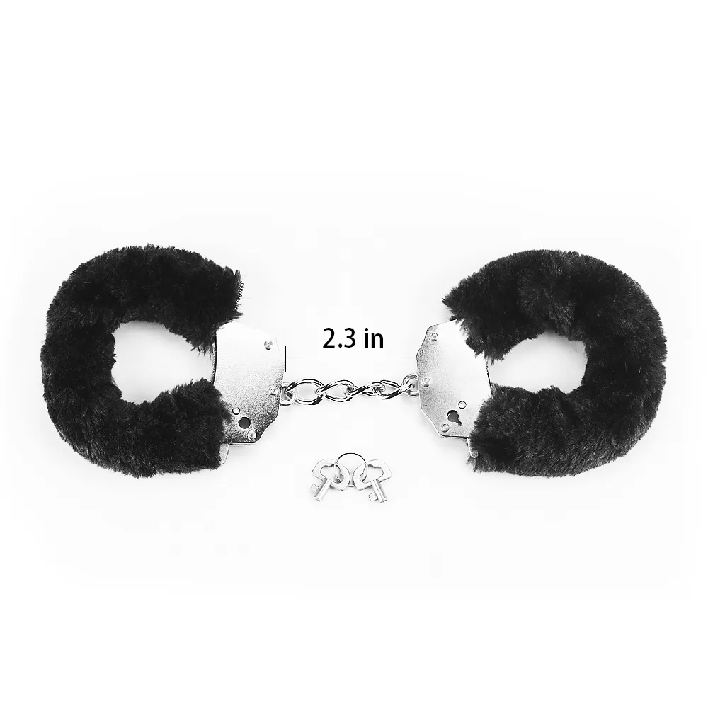 Profesyonel Polis Sınıfı Siyah Tüylü Fantezi Metal Kelepçe Double Lock Steel Police Edition Handcuffs detay