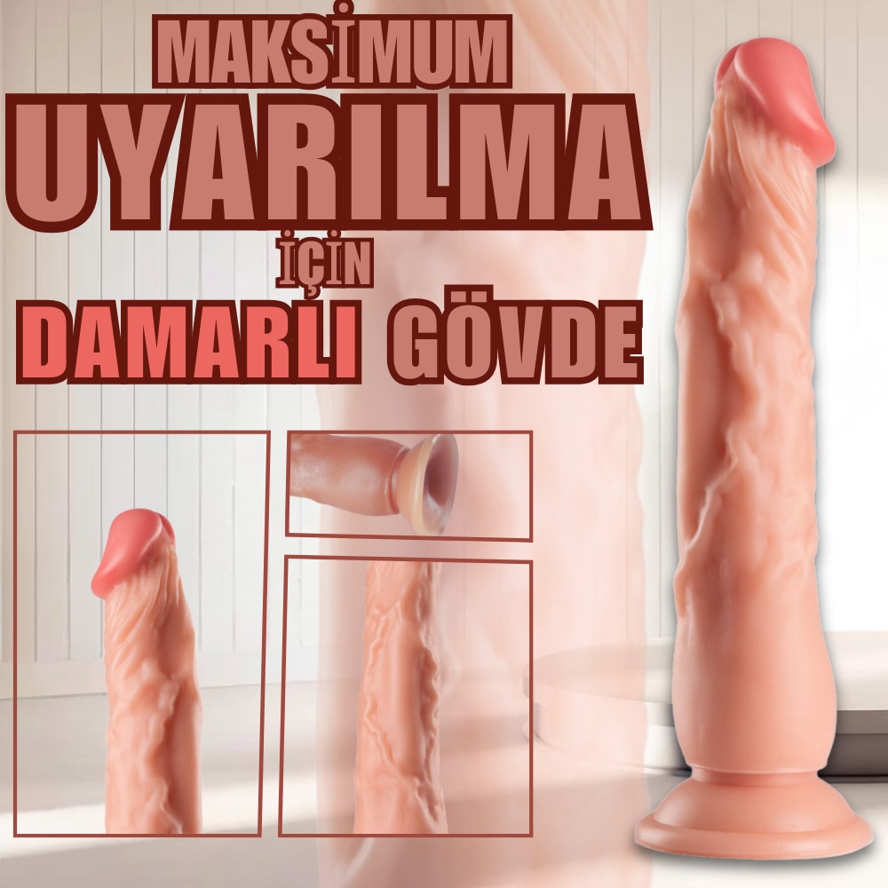 UNIQUE Realistik Dokuda Dildo Vantuzlu Damarlı Gerçekçi Yapay Penis 23 CM detay