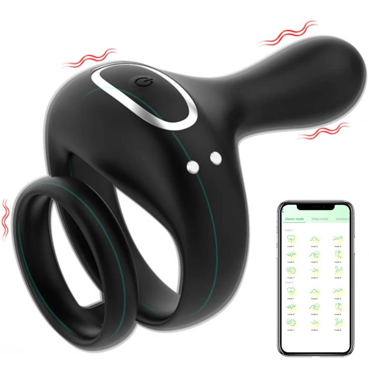 Aurora - Şarjlı Telefon Bluetooth Kontrollü Klitoris Uyarıcı Vibratör Titreşimli Testis ve Penis Yüzüğü