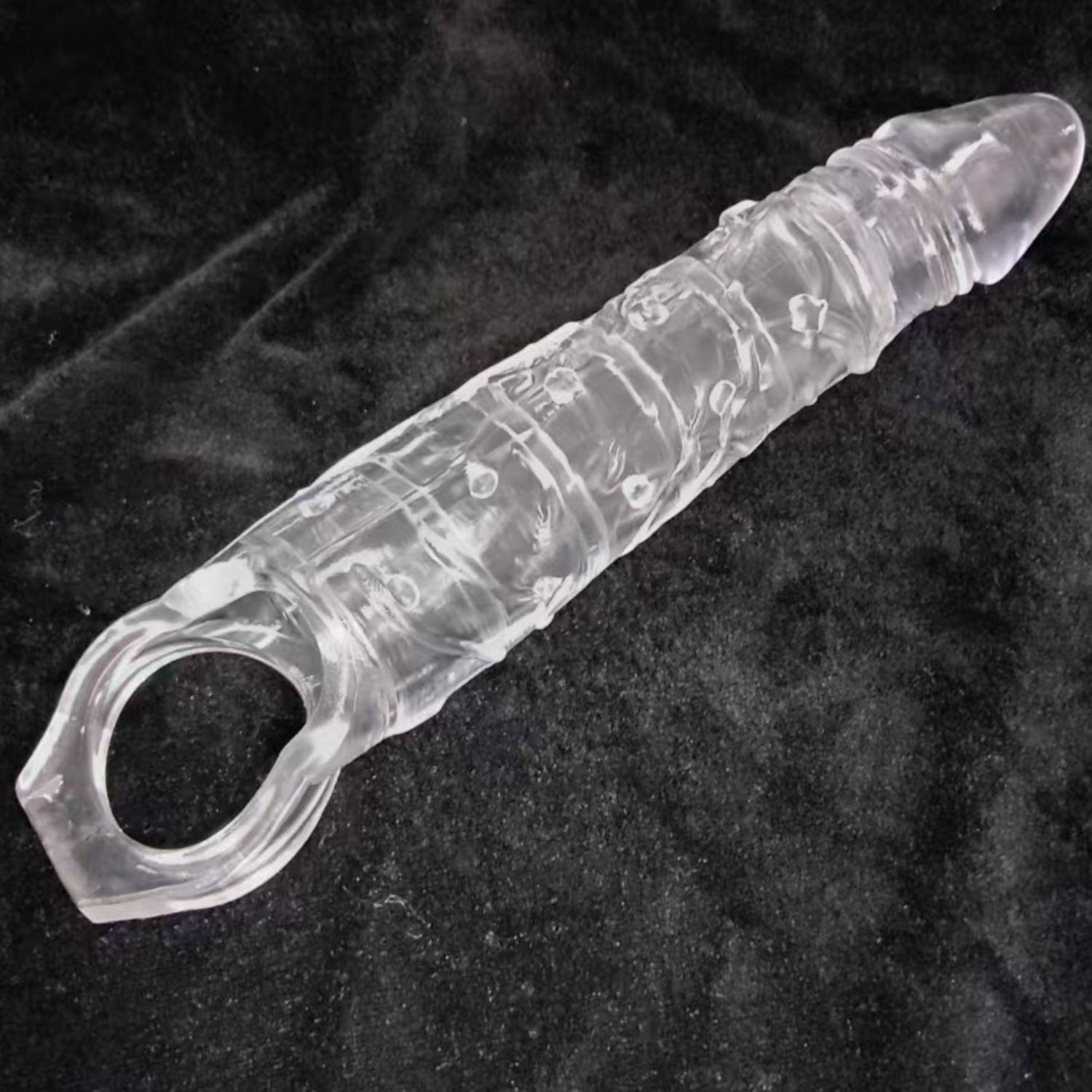 Gerçekçi Doku Penis Büyütücü ve Kalınlaştırıcı 6 CM Uzatmalı Şeffaf Realistik Penis Kılıfı 25 CM detay