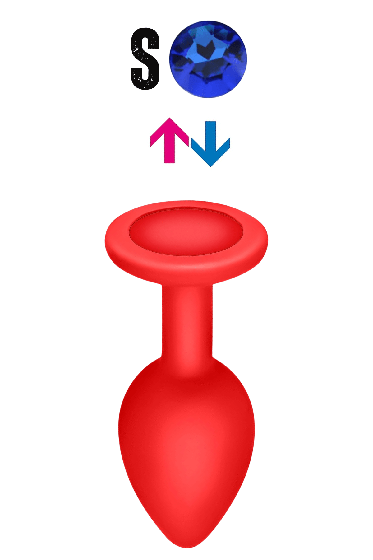 Çıkar-Tak Parlak Mavi Yuvarlak Mücevher Taşlı Kırmızı Pürüzsüz Silikon Anal Butt Plug - Küçük Boy