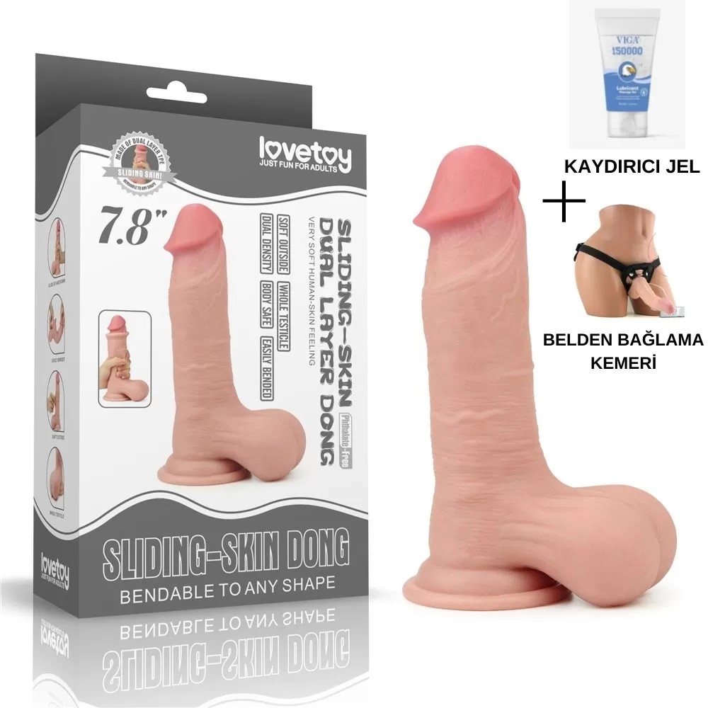 19.5 CM Tam Testisli Ultra Yumuşak Çift Katmanlı Belden Bağlamalı Penis