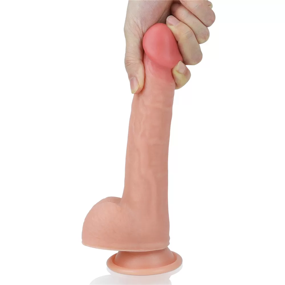 Çift Katmanlı Yumuşak Doku Eğik Realistik Dildo Silikon Kavisli Gerçekçi Yapay Penis 22x3.8 CM detay