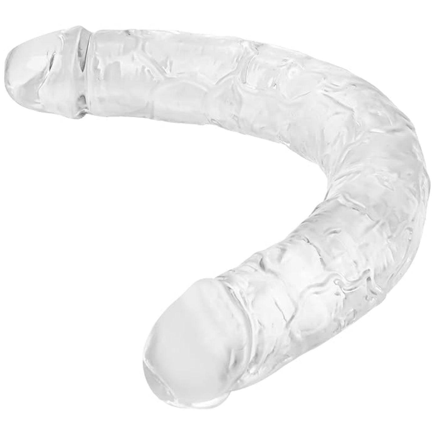 Ultra Soft Realistic Double Ended Clear Dildo Yumuşak Doku Gerçekçi Çift Taraflı Büyük Boy Realistik Şeffaf Yapay Penis 43 CM detay