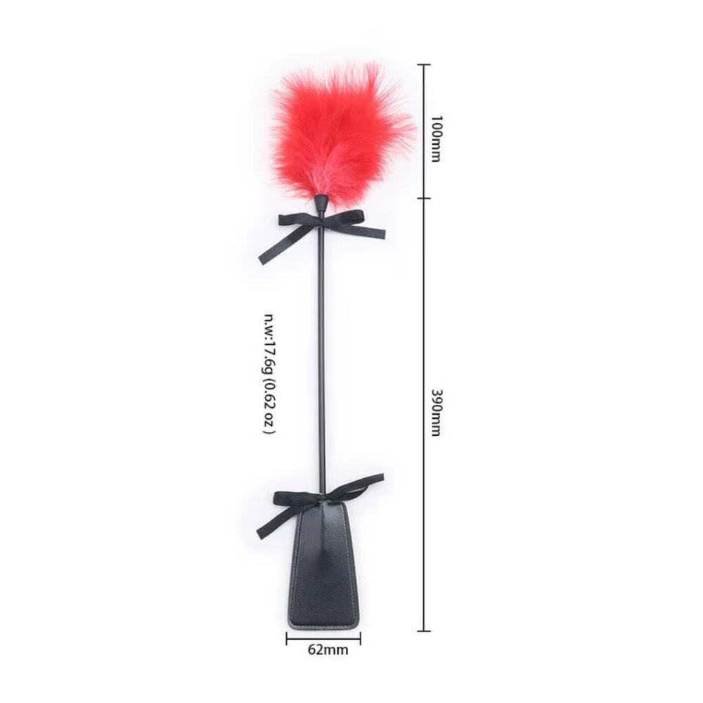 Fetish Beginner Esnek Saplı 49 CM Çift Taraflı Gıdıklayıcı Tüy ve BDSM Şaplak Deri Fantezi Kamçı detay