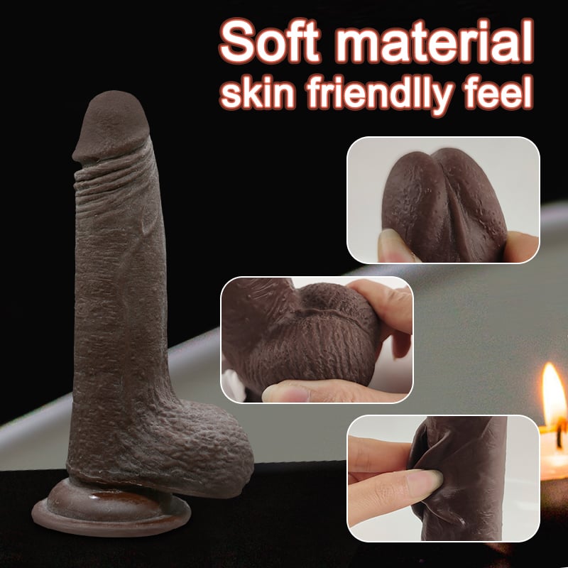 Hareketli Kayar Deri Çift Katmanlı Realistik Dildo Ultra Yumuşak Siyahi Gerçekçi Yapay Penis 17x3.7 CM detay