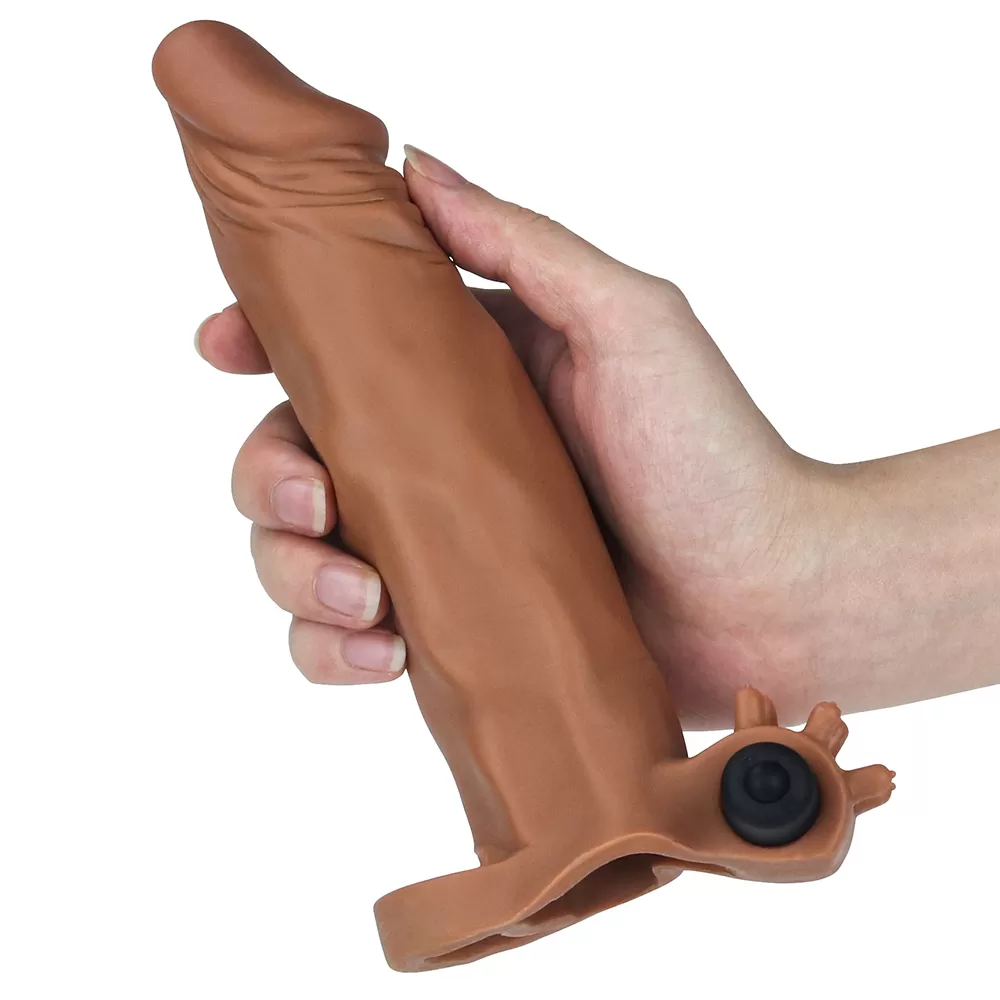 5 CM Dolgulu Gerçekçi Melez Et Dokulu Klitoris Uyarıcı Titreşimli Penis Kılıfı - Pleasure X-Tender detay
