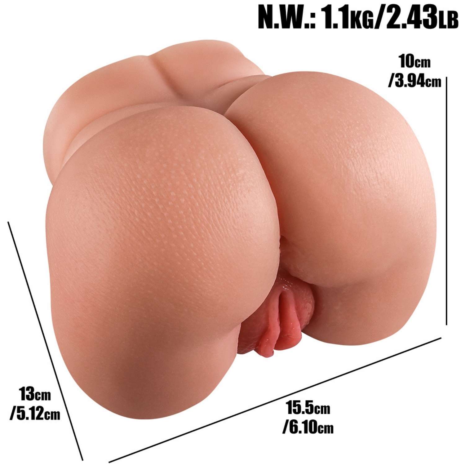 Bethany - Anal Vajina Çift Girişli Cep Boy Realistik Kalça Titreşimli Isıtmalı Suni Vajina Mastürbatör 1.1KG