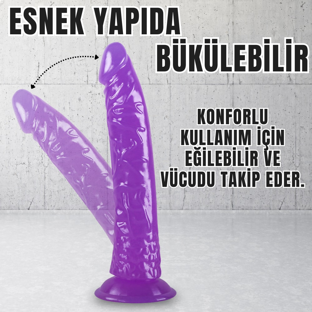 Güçlü Vantuzlu Damarlı Testissiz Realistik Dildo Anal Vajina Kullanım Gerçekçi Yapay Penis 21x3.5 CM detay
