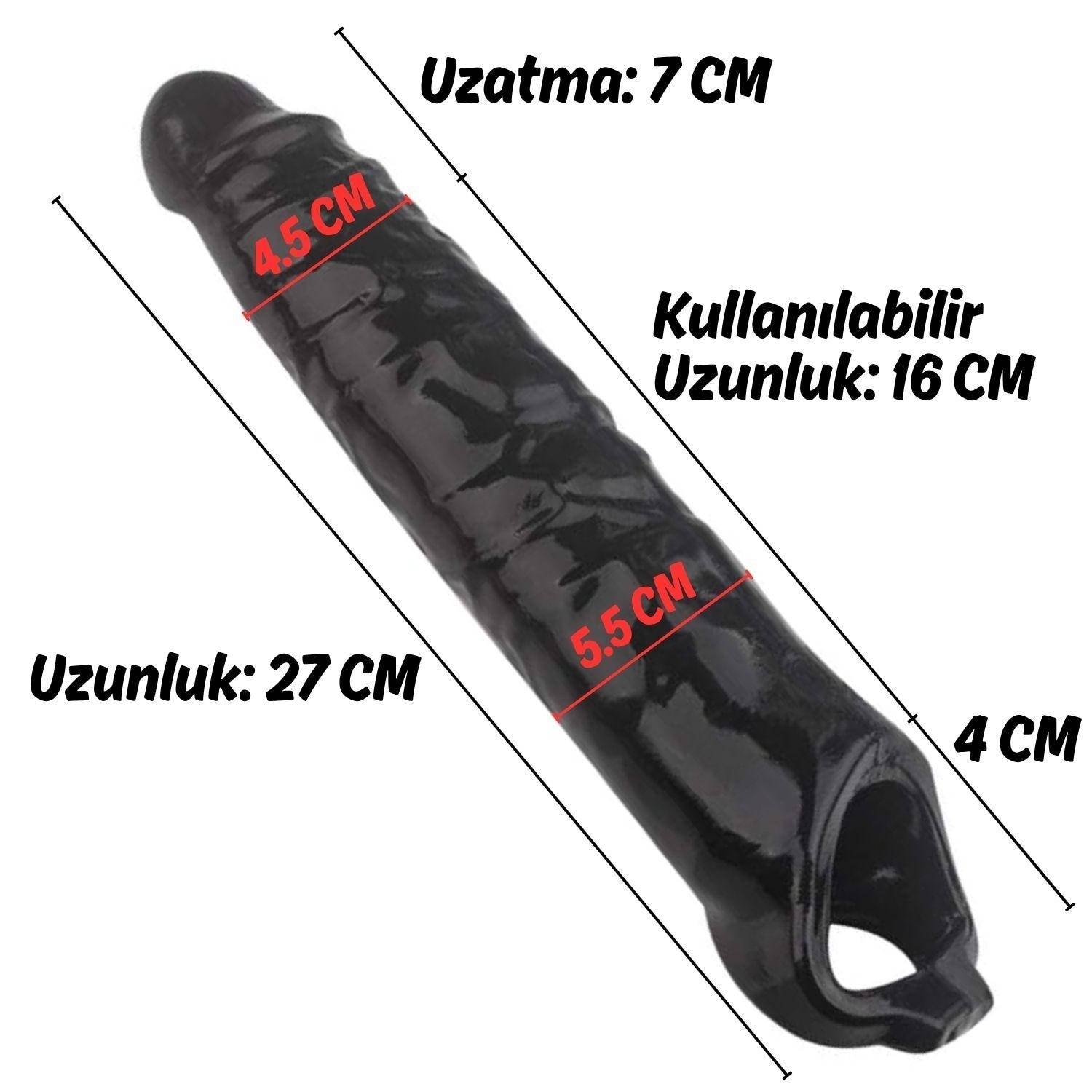 Gerçekçi Doku Penis Büyütücü ve Kalınlaştırıcı 7 CM Uzatmalı Zenci Realistik Penis Kılıfı 27 CM detay