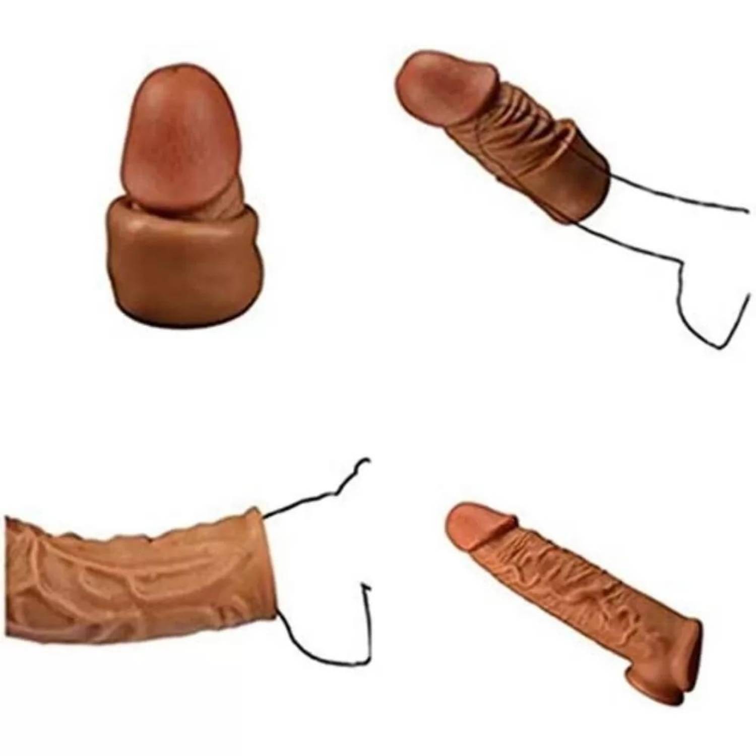 Gerçekçi Doku Penis Büyütücü ve Kalınlaştırıcı 5 CM Uzatmalı Testis Halkalı Realistik Penis Kılıfı 20 CM detay