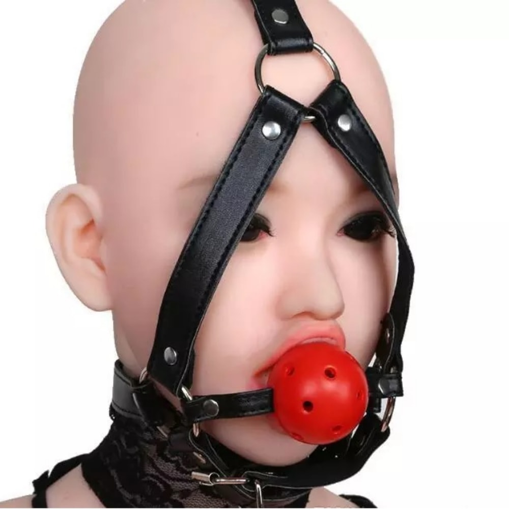 Head Bondage Gag Mouth Ball Kafa Çene Bağlama Tasması Nefes Alabilir Deri Kemerli Fetiş Ağız Topu detay