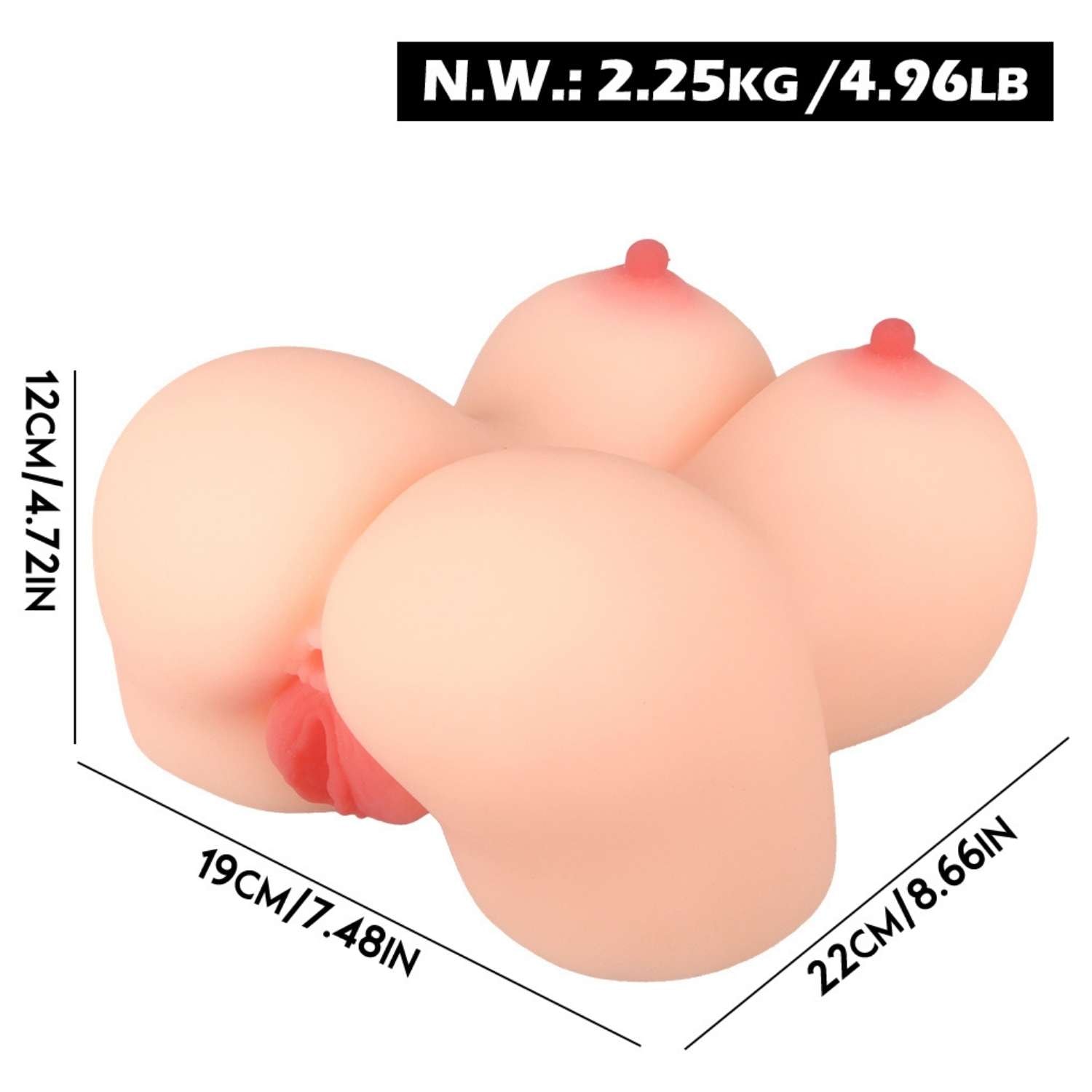 Jessica - Anal Vajina Çift Girişli Titreşimli Isıtmalı Realistik Kalça Göğüs Mastürbatör 2.3 KG