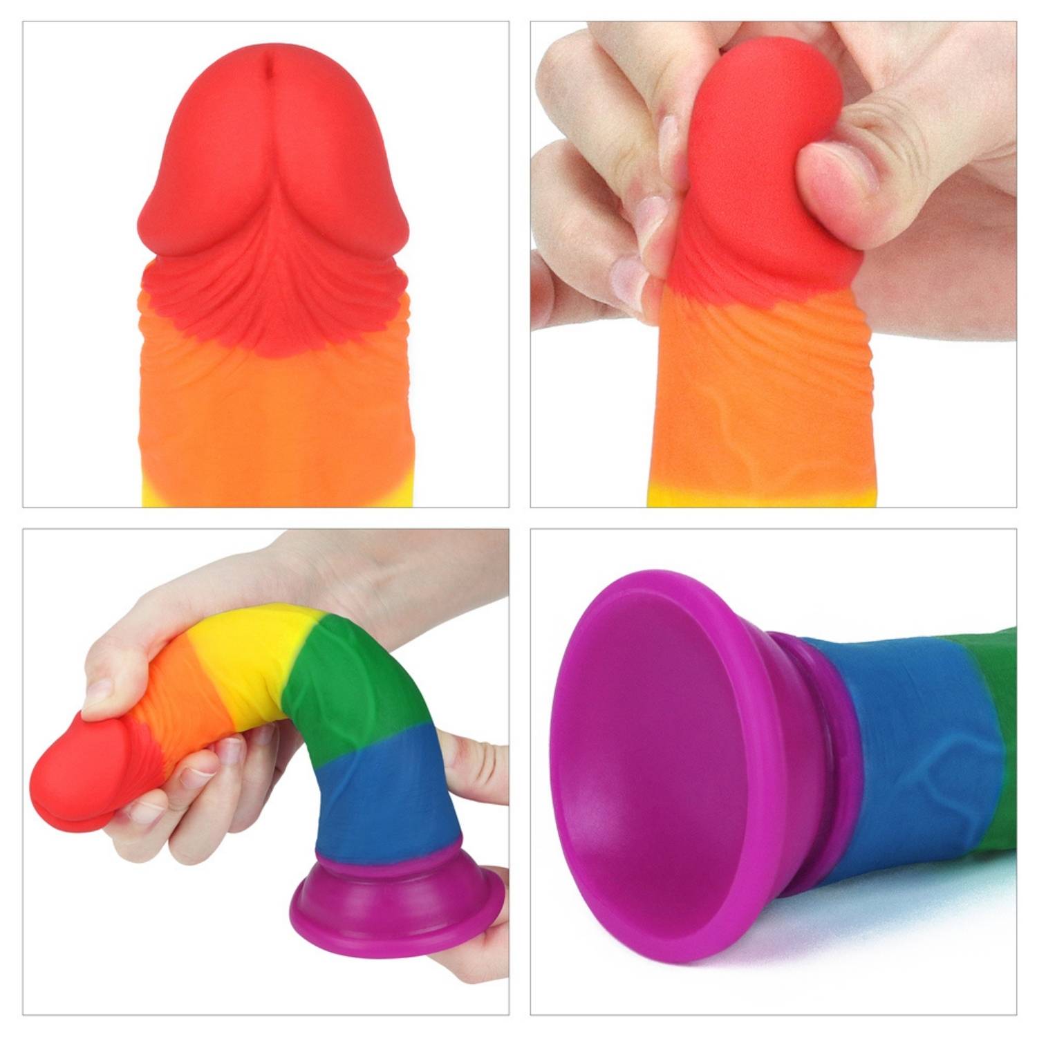 Onur Bayrağı Renkli Ultra Yumuşak Doku Silikon Gerçekçi Yapay Penis Testissiz Realistik Dildo 18.5x3.5 CM detay
