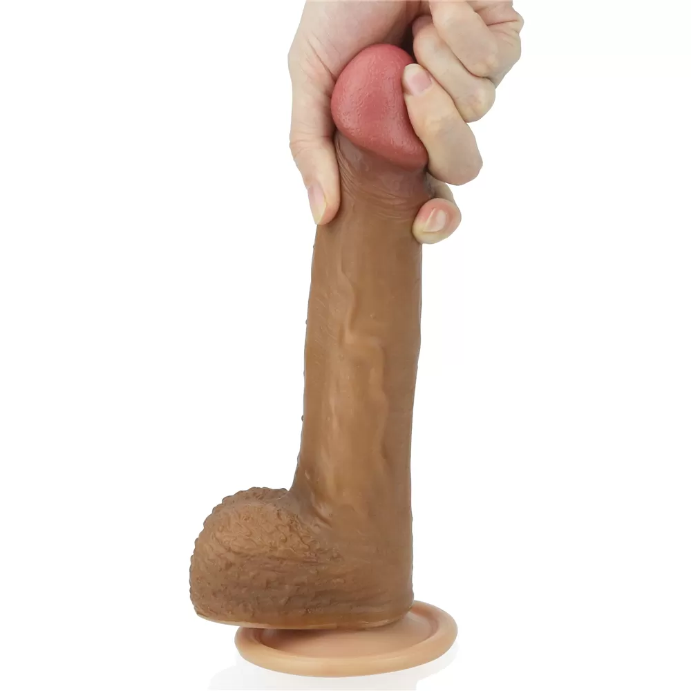 Çift Katmanlı Yumuşak Doku Realistik Dildo Silikon Gerçekçi Yapay Penis 22x3.8 CM detay