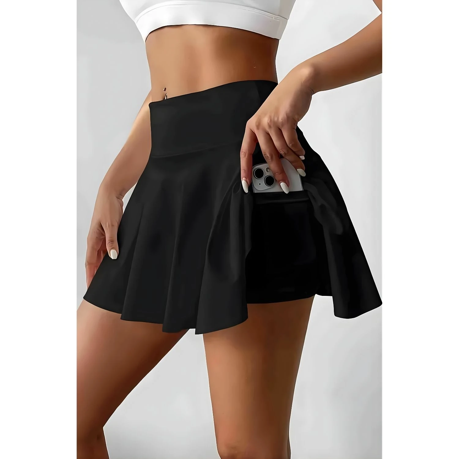 Sens Fantezi İç Giyim Esnek Bol Kesim Likralı Taytlı Sporcu Tenis Eteği Seksi Mini Etek Siyah - 7119