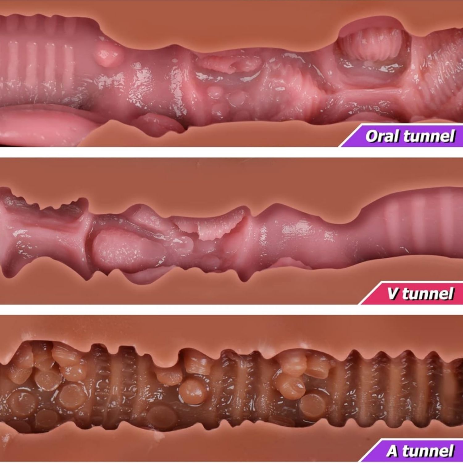 Ellie - Gerçekçi Yumuşak Dokulu 3 Girişli Oral Anal Realistik Vajina Mastürbatör 18 CM