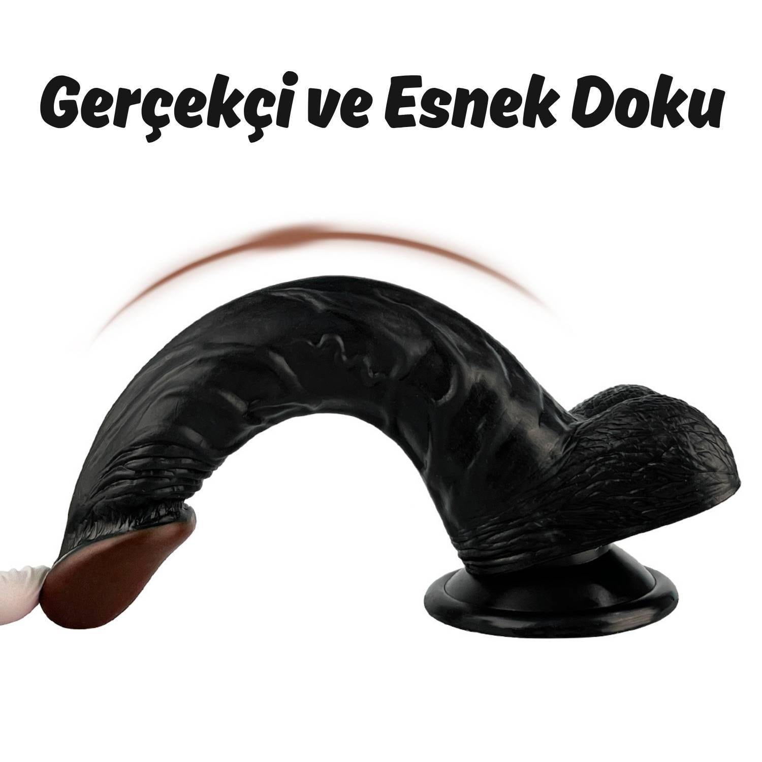 Wesley - Kumandalı Vantuzlu Eğik Yapı Güçlü Titreşimli Gerçekçi Zenci Yapay Penis Realistik Dokuda Dildo 22 CM detay