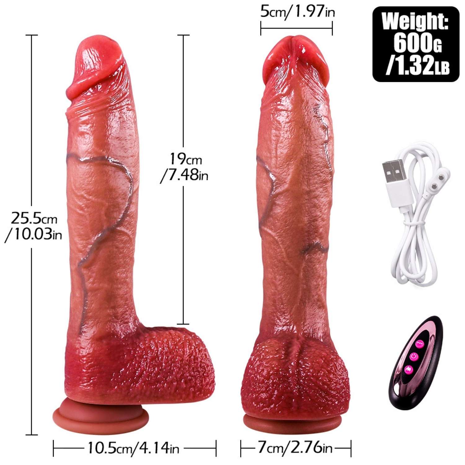 Harvey - Şarjlı Uzaktan Kumandalı Isıtmalı İleri Geri Hareketli ve Rotasyonlu Realistik Dildo Gerçekçi Yapay Penis 26 CM