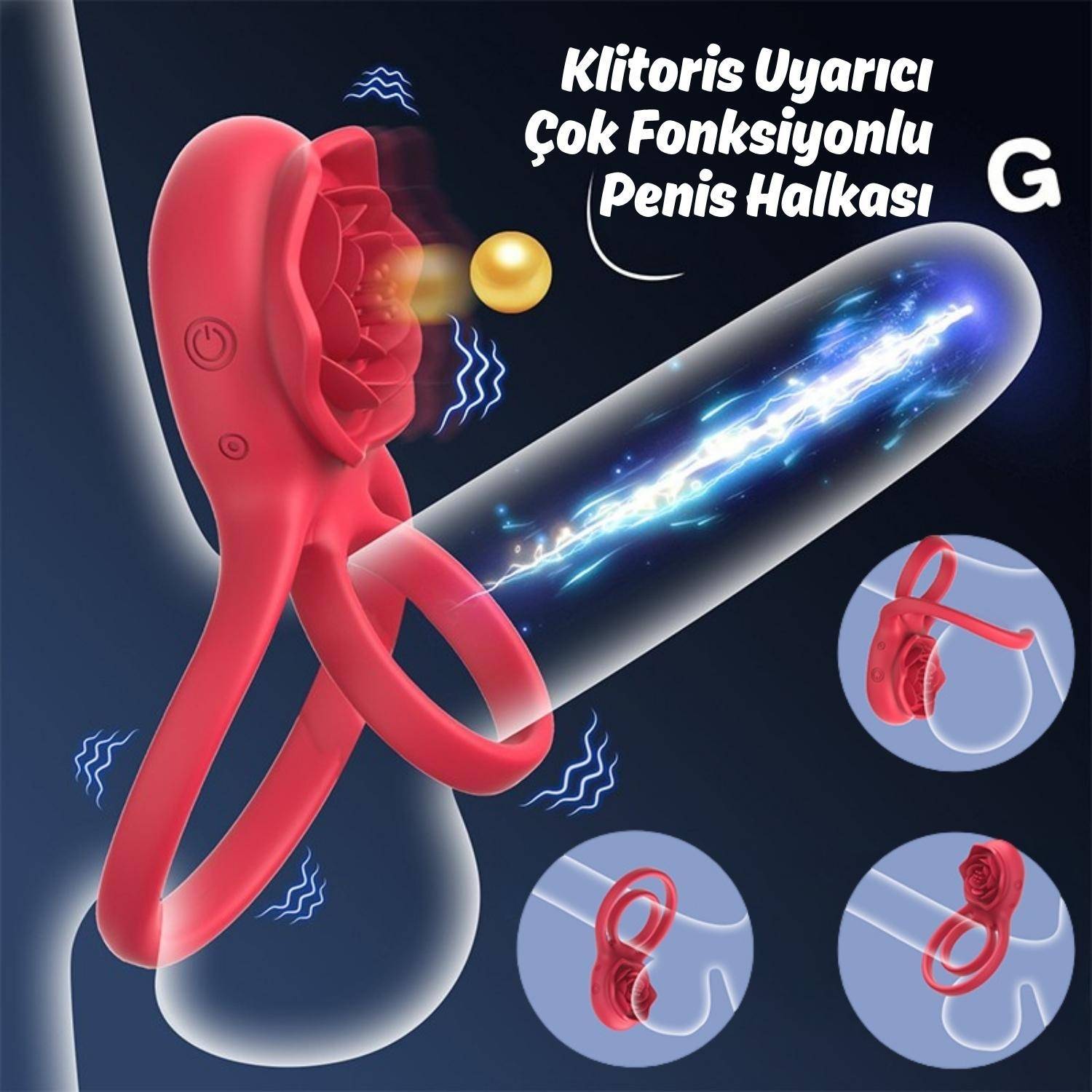 Barry RCT - Şarjlı Kablosuz Uzaktan Kumandalı Gül Tasarımlı Klitoris Uyarıcı Titreşimli Testis ve Penis Halkası detay