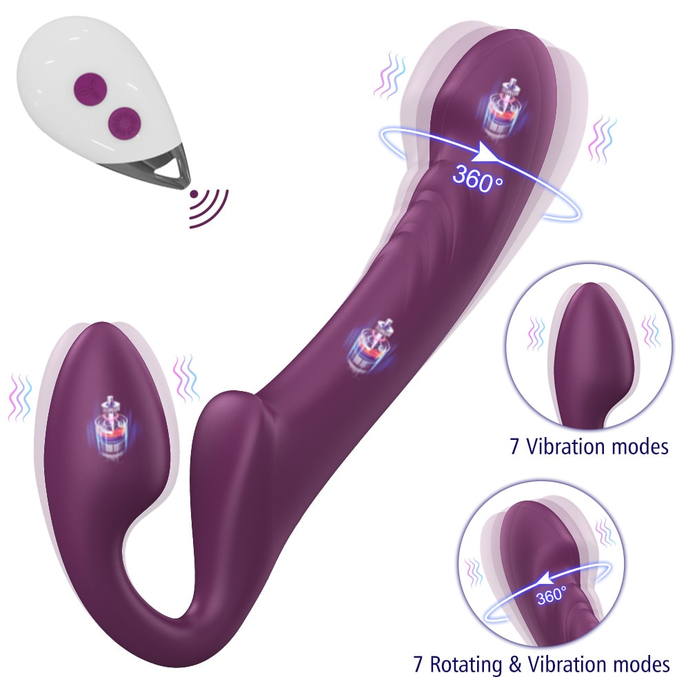 Alice - Şarjlı Uzaktan Kumandalı Güçlü Titreşimli Rotasyon Hareketli Çift Taraflı Strapless Strapon Biseksüel Vibratör detay