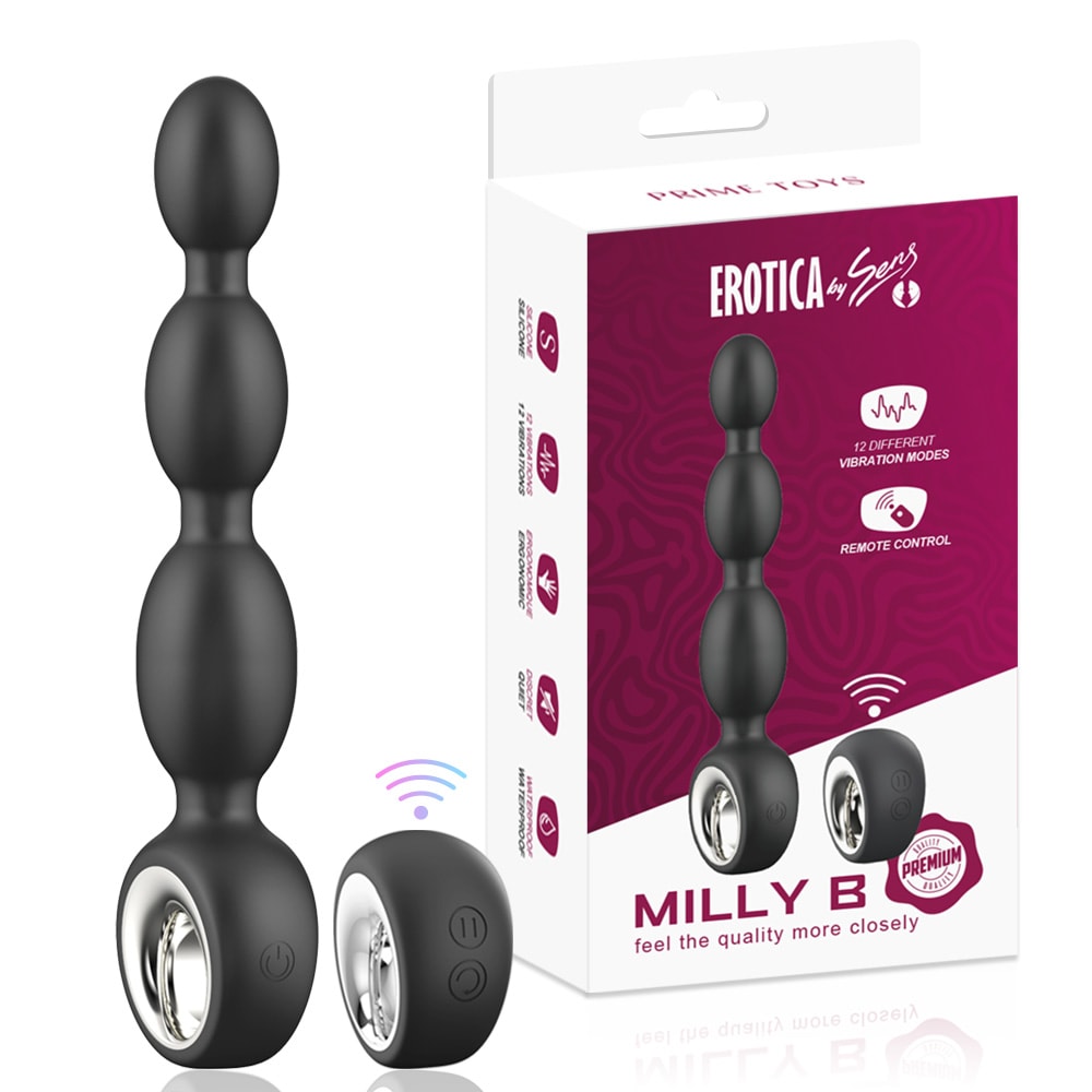 Milly - Şarjlı Uzaktan Kumandalı Tutma Aparatlı Boncuk Prostat Uyarıcı Vibratör Silikon Titreşimli Anal Beads Plug detay