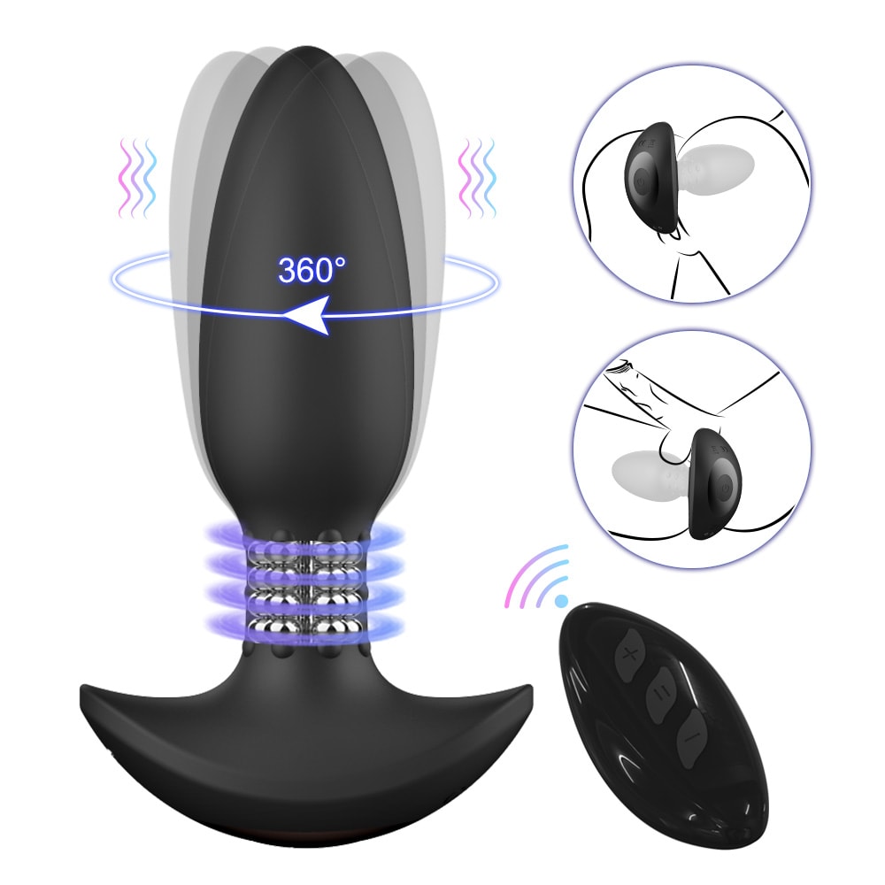 Cooper - Manyetik Şarjlı Uzaktan Kumandalı 360° Dönme Hareketli Güçlü Titreşimli Silikon Anal Plug