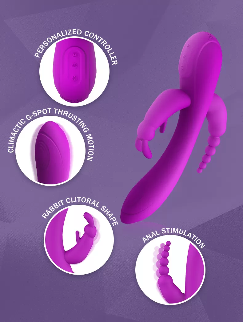 TURBO VIBE Şarjlı Klitoris Anal Vajinal Uyarıcı 3 in 1 Rabbit Vibratör detay