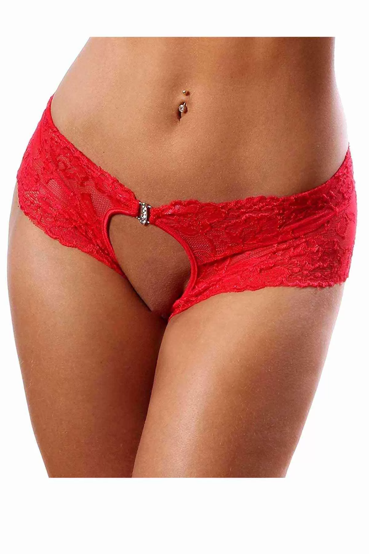 Kırmızı Özel Bölgesi Açık Seksi Külot detay