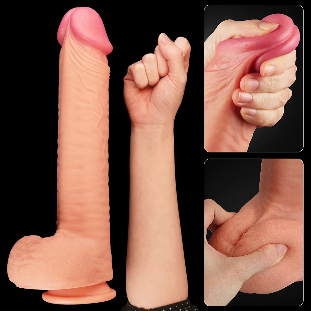 Çift Katmanlı Yumuşak Doku Büyük Boy Realistik Dildo Silikon Gerçekçi Yapay Penis 31x5.3 CM detay