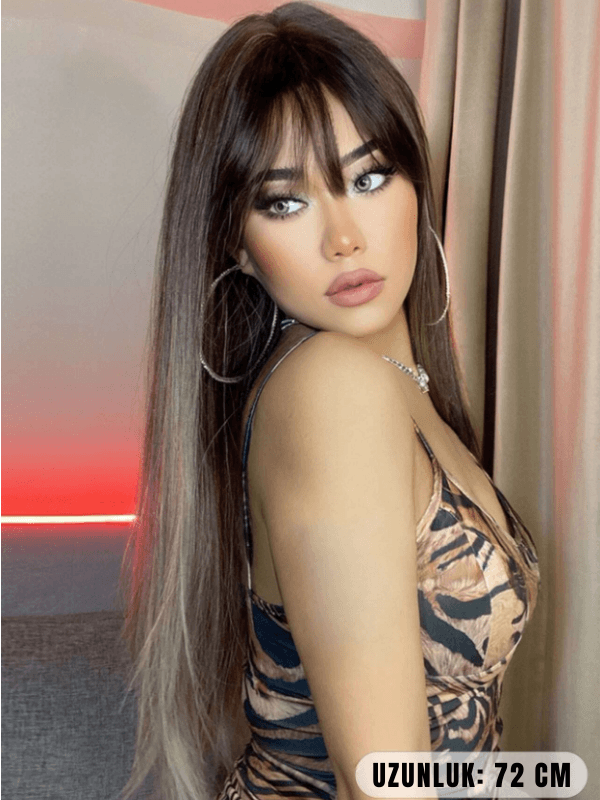 Isıya Dayanıklı Doğal Görünümlü Ombre Kahve Uzun Peruk Cosplay Saç