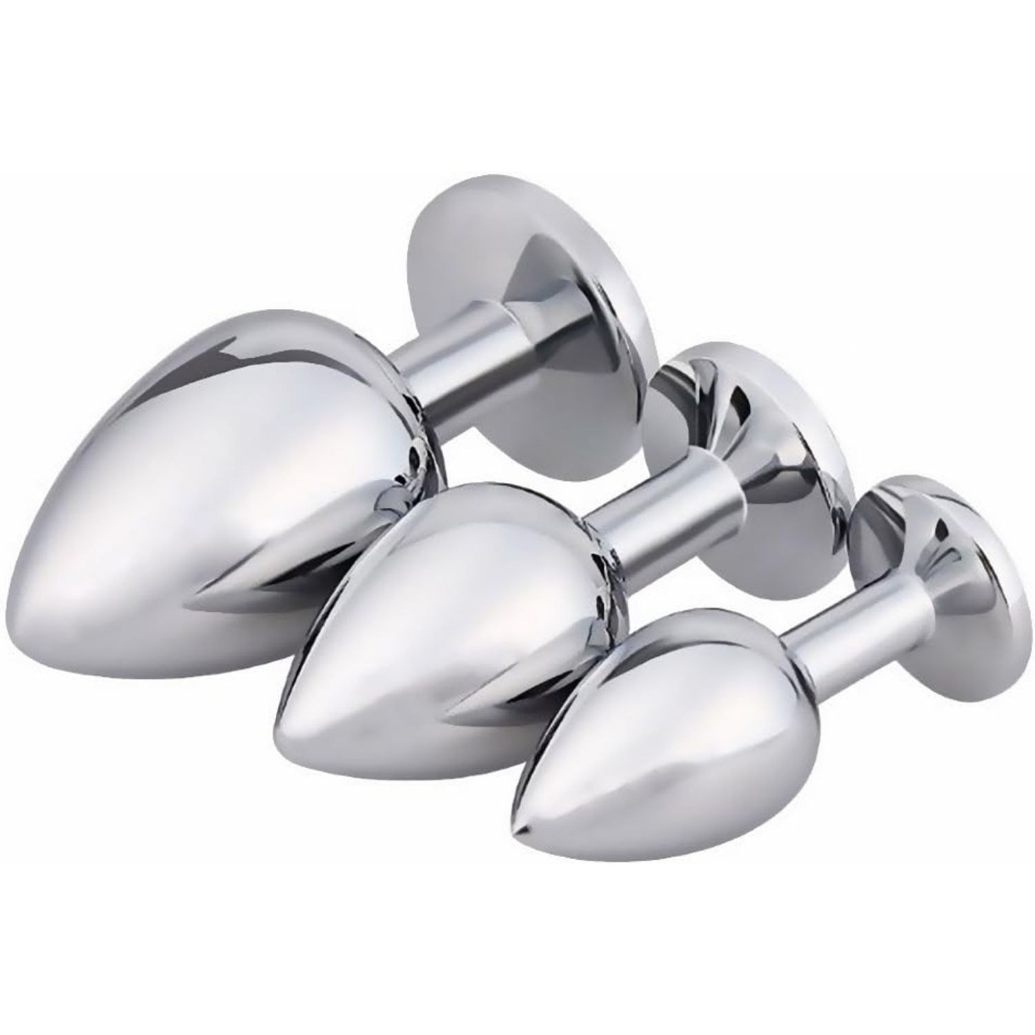 Başlangıç ve İleri Seviye Genişletmek İçin 3 Farklı Boyutta Pembe Mücevher Taşlı Metal Anal Plug Eğitim Set - Gümüş detay