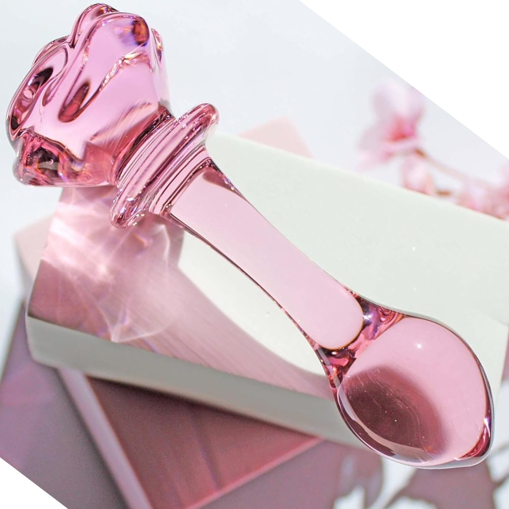 Sıcak Soğuk His Kristal Cam Anal Plug Dildo Pembe 14 CM detay