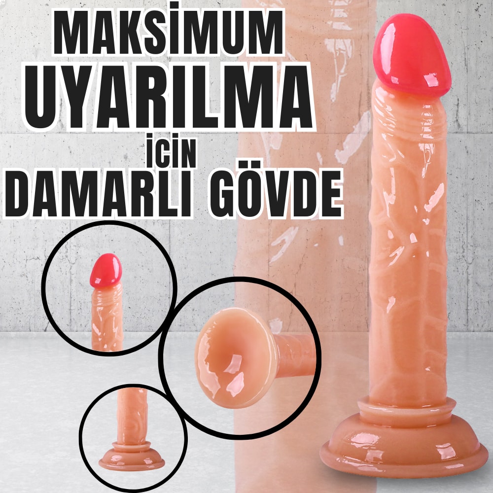 Güçlü Vantuzlu Testissiz Realistik Mini Dildo Anal Vajina Kullanım Gerçekçi Yapay Penis 14x2.4 CM detay