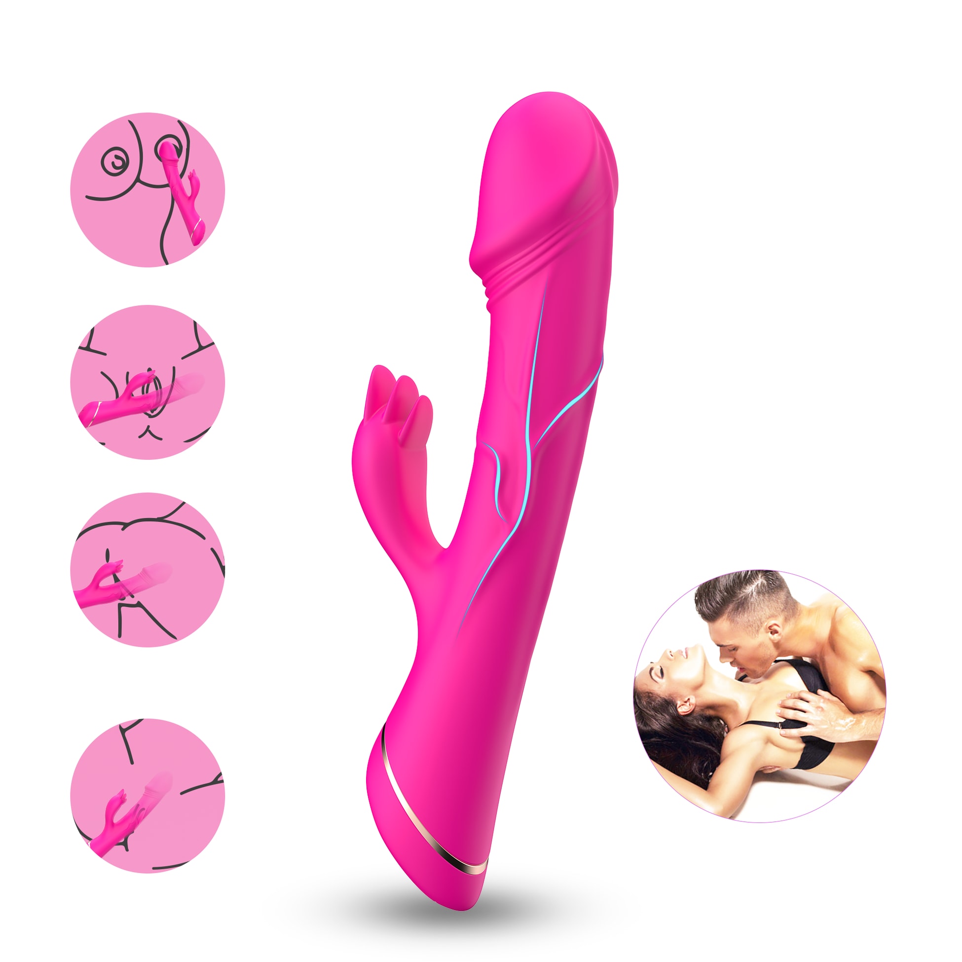PRIME TOYS Spunk Şarjlı Çift Motorlu G Nokta ve Klitoris Uyarıcı 2 in 1 Rabbit Yapay Penis Vibratör - Pembe detay