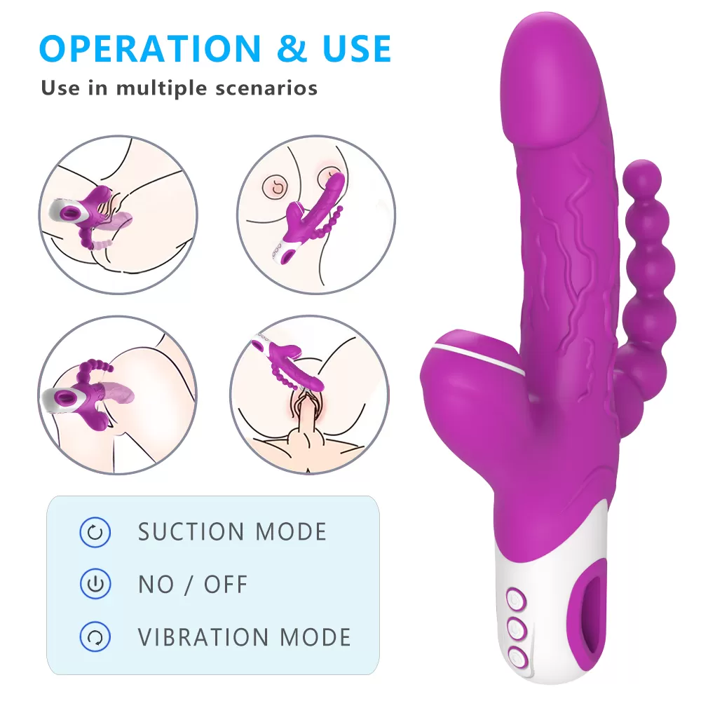 Eros - Şarjlı Triple Anal Beads G Spot ve Klitoris Uyarıcı Güçlü Titreşimli 3 in 1 Damarlı Dildo Emiş Vibratör detay