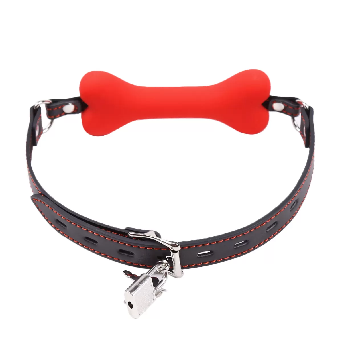Fetish Beginner Deri Kemerli Yumuşak Silikon Kırmızı Köpek Kemiği Ağız Tıkacı Dog Bone Mouth Gag detay