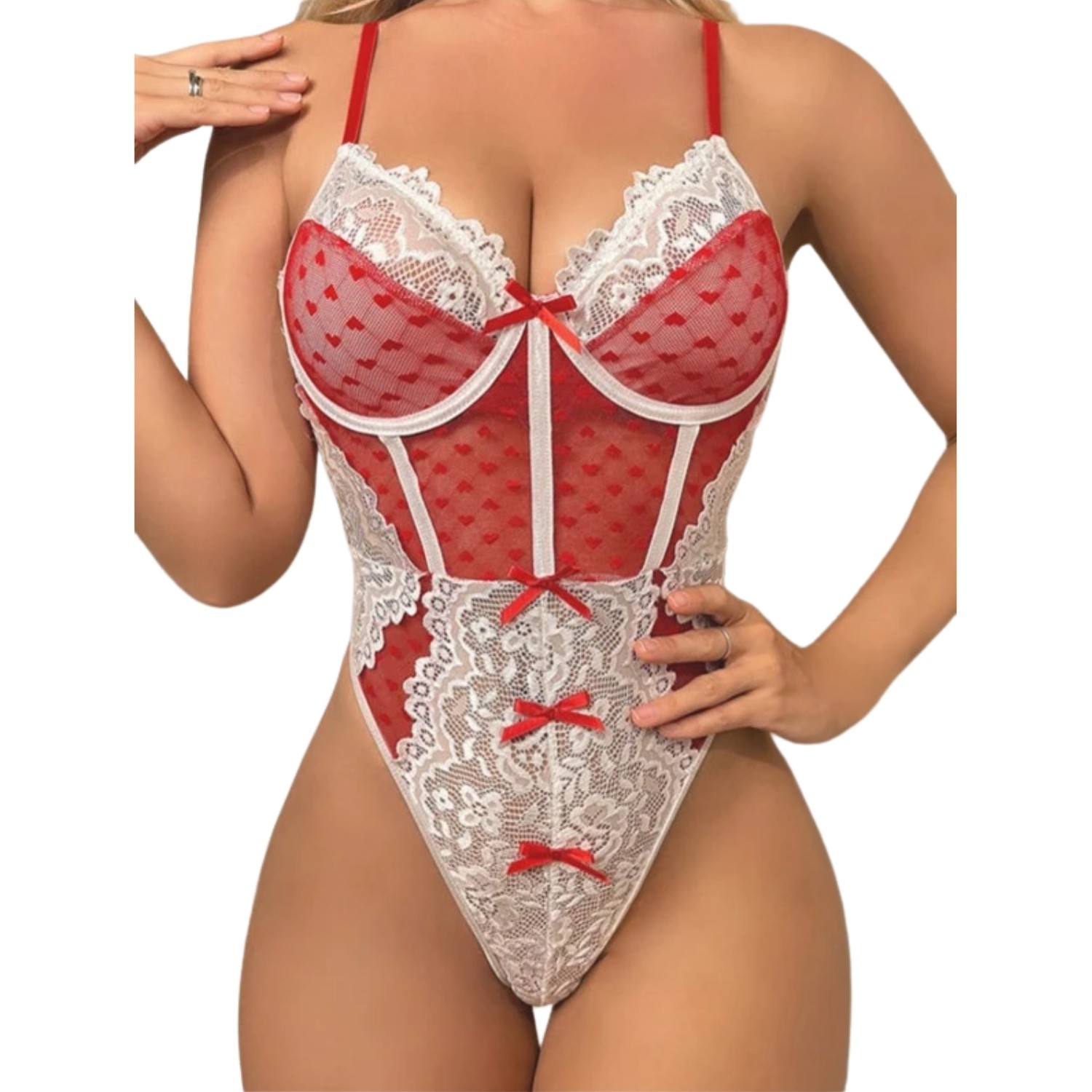Sens Seksi Kırmızı-Beyaz Dantelli Şık ve Rahat Tasarımlı Erotik Hemşire Kostümlü Babydoll