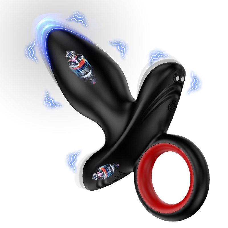 Şarjlı Tutma Aparatlı Güçlü Titreşimli Anal Plug 2 in 1 Çift Motorlu Perine Prostat Masaj Vibratör detay