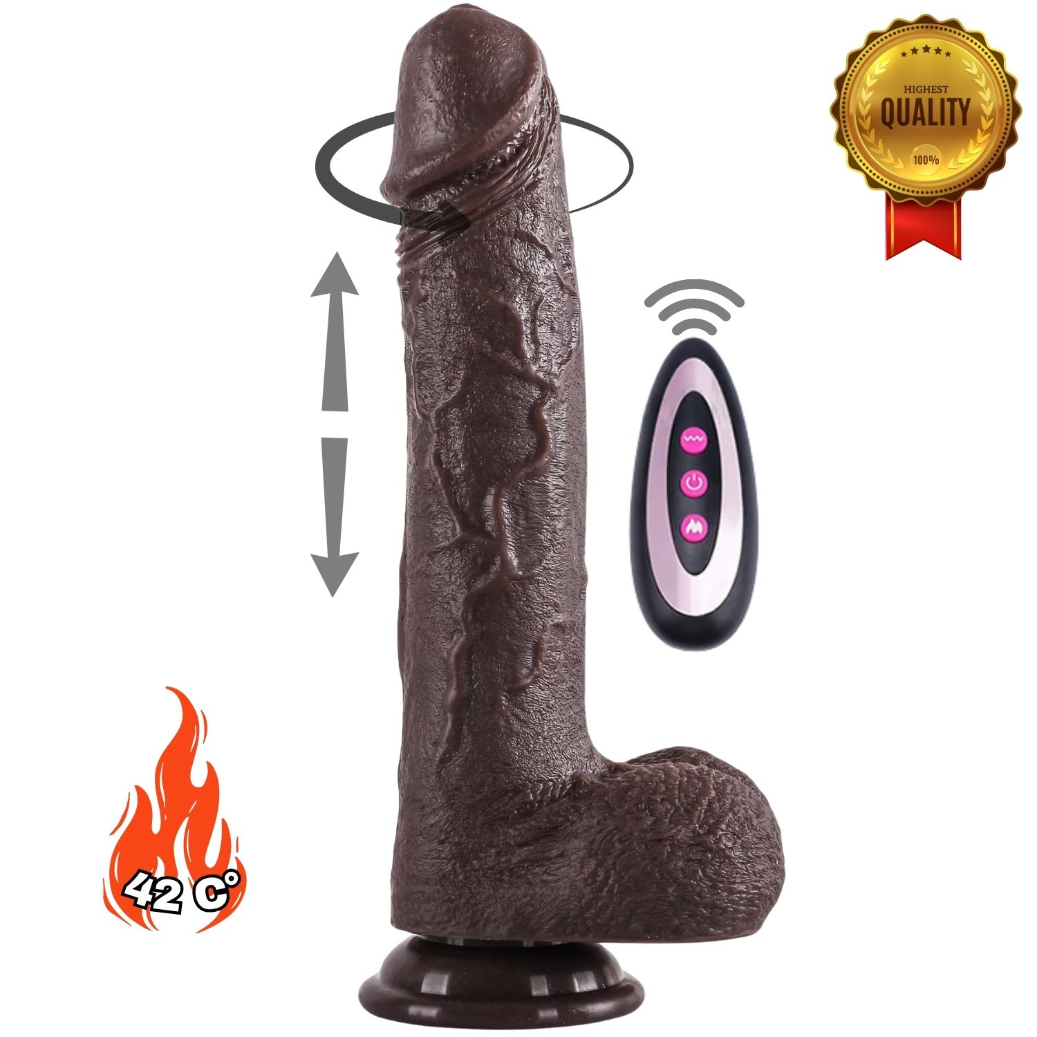 Frank - Şarjlı Uzaktan Kumandalı Isıtmalı İleri Geri Hareketli ve Rotasyonlu Realistik Dildo Gerçekçi Yapay Penis 25 CM