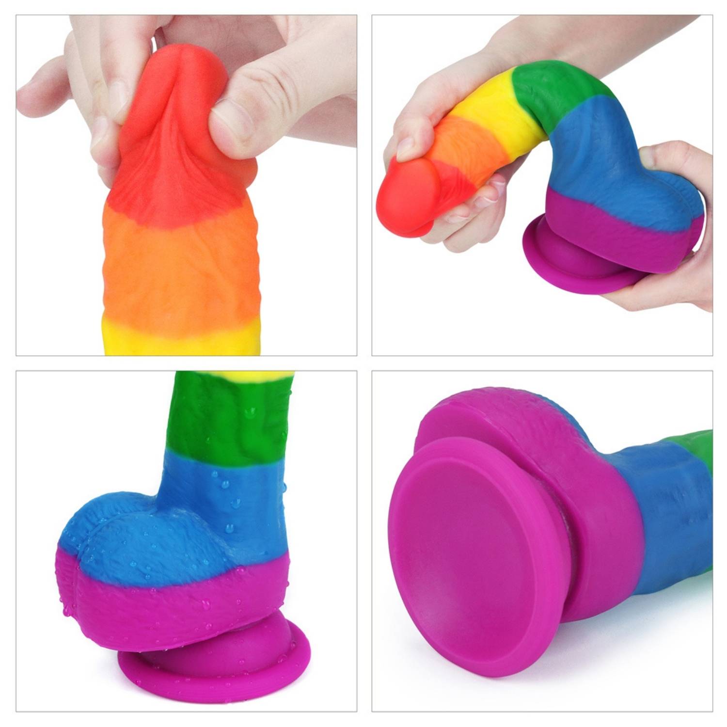 Onur Bayrağı Renkli Ultra Yumuşak Doku Silikon Gerçekçi Yapay Penis Realistik Dildo 19x4 CM detay