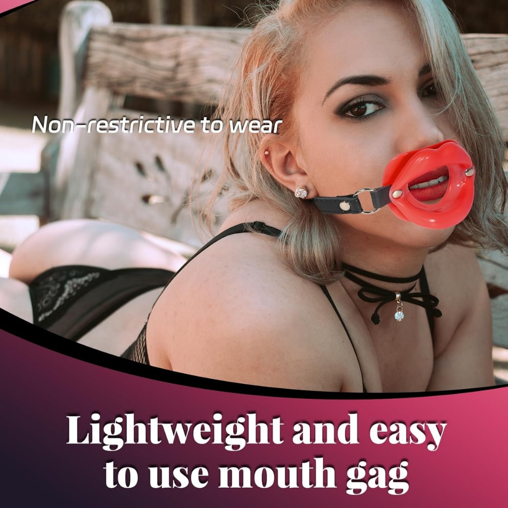 Deri Kemerli Kırmızı Yumuşak Silikon Dudak Esnek Esaret Ağız Tıkacı Red Open Mouth Lip Gag detay