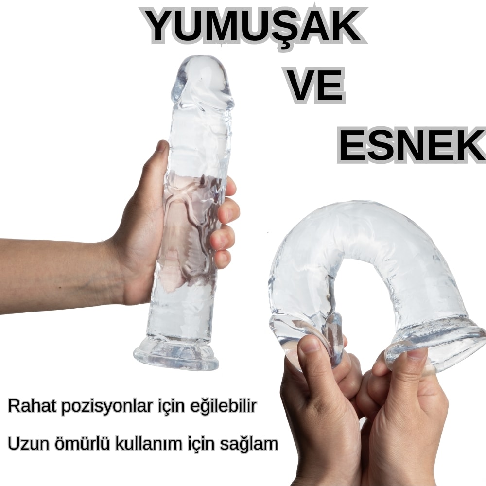 MYST COLOR Dildo Realistik Jel Dokuda Testissiz Ultra Yumuşak Şeffaf Yapay Penis 20 CM detay