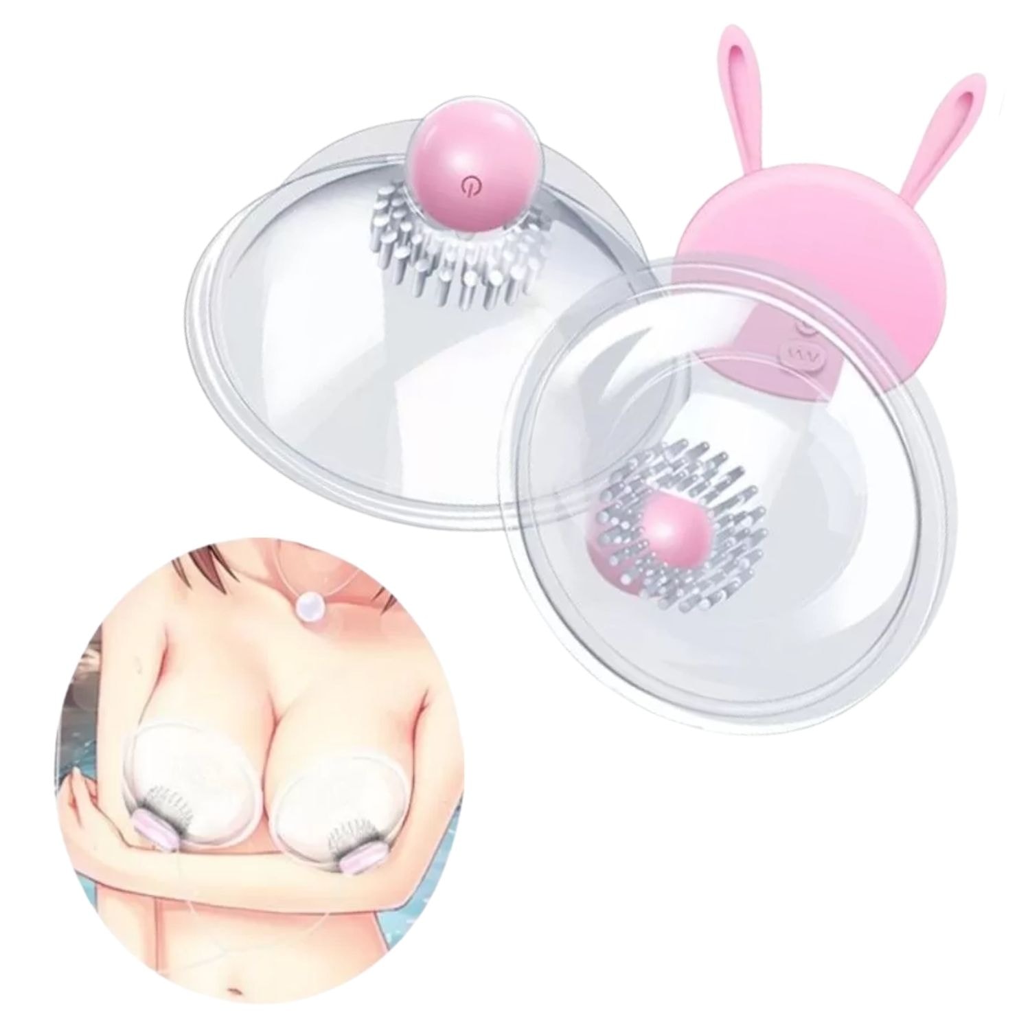 Bunny - Uzaktan Kumandalı Göğüs ve Klitoris Uyarıcı 2 in 1 Titreşimli Vibratör