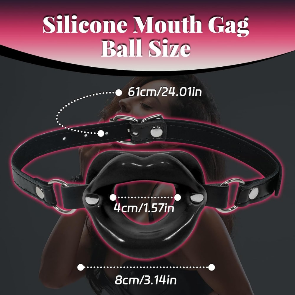 Deri Kemerli Siyah Yumuşak Silikon Dudak Esnek Esaret Ağız Tıkacı Black Open Mouth Lip Gag detay