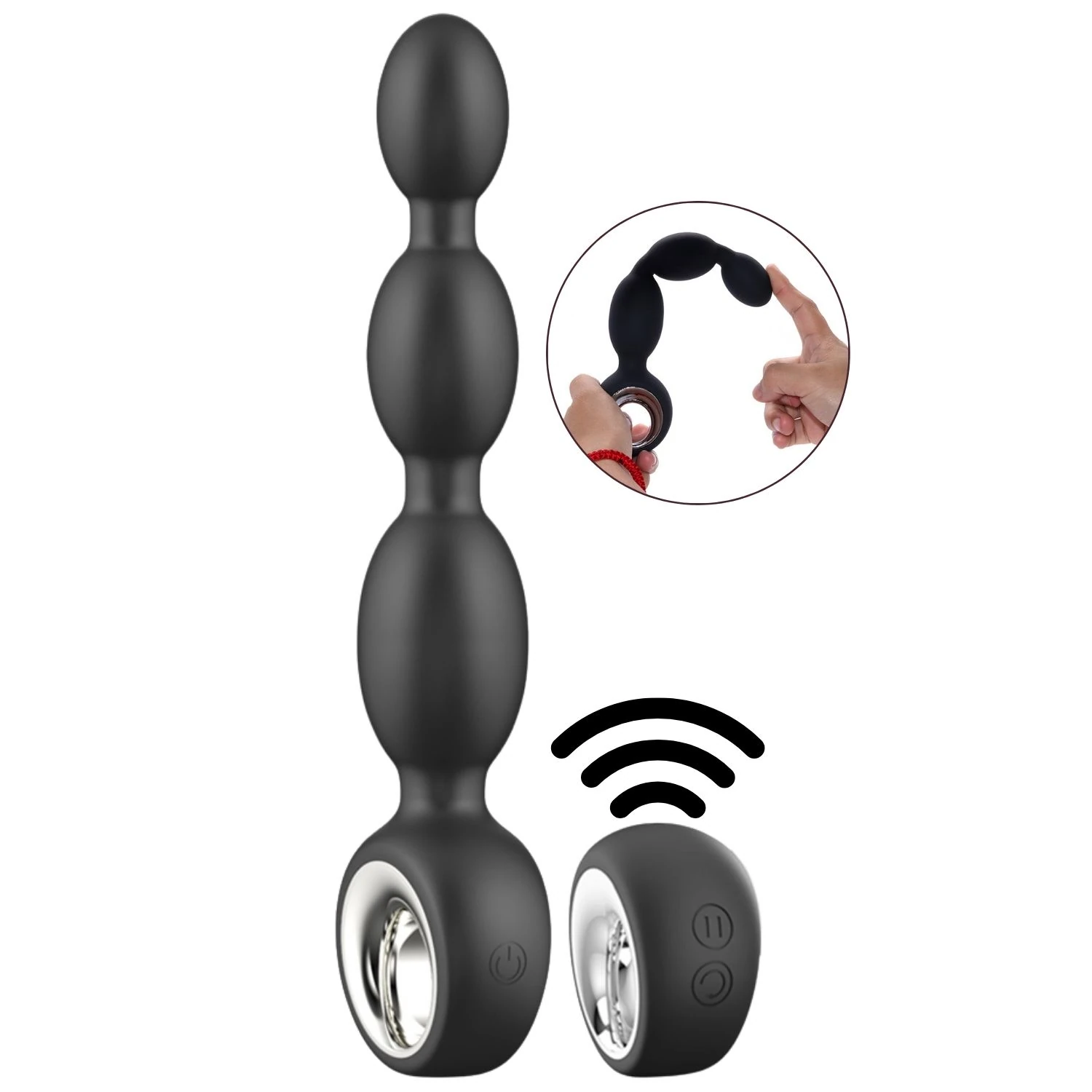 Milly - Şarjlı Uzaktan Kumandalı Tutma Aparatlı Boncuk Prostat Uyarıcı Vibratör Silikon Titreşimli Anal Beads Plug